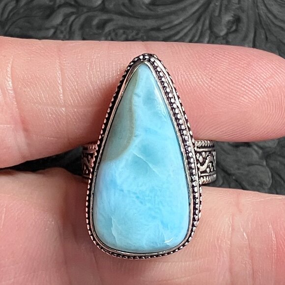 Larimar Pectolite Antique Styled Ring Size 7 and a Half - Picture 1 of 10